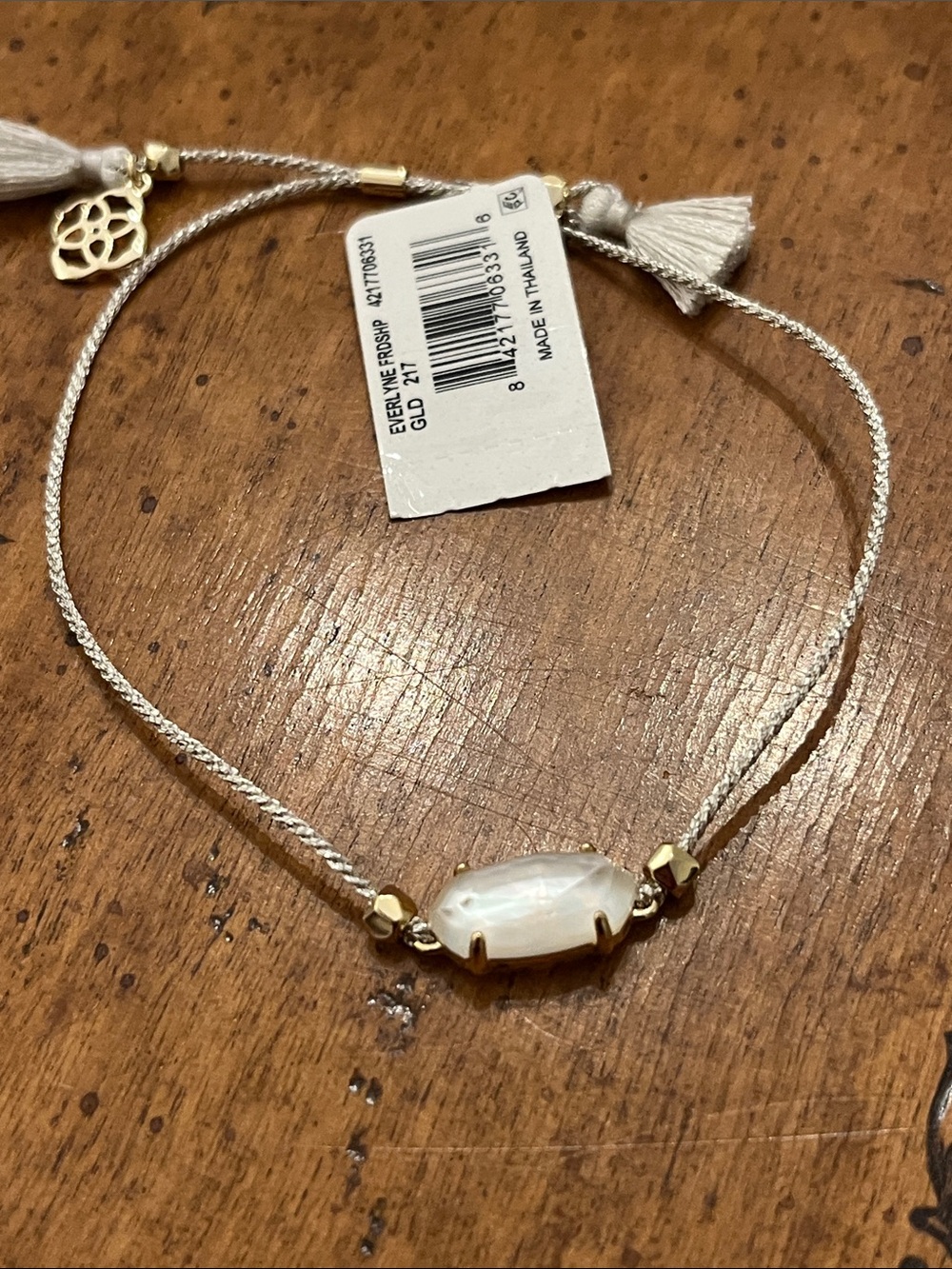 Everlyne Silver Cord Friendship Bracelet in Ivory MOP